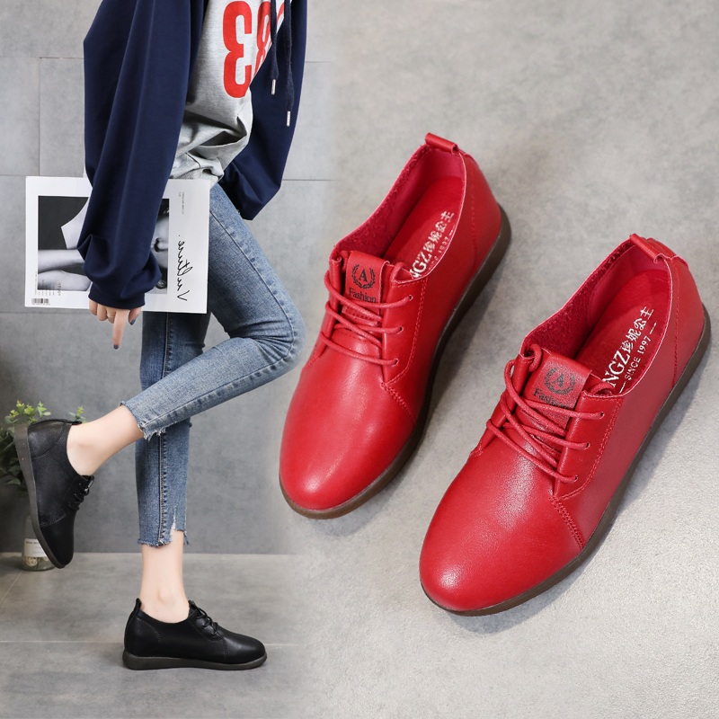 舒适防滑内增高系带软底小皮鞋