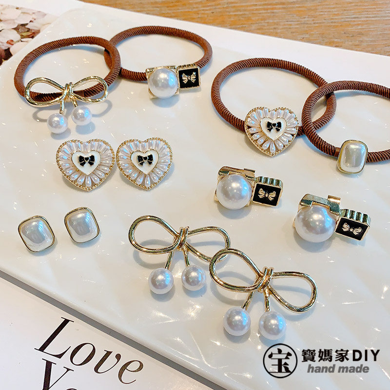 高品质合金珍珠水钻C扣宝妈家手工diy发饰材料手作发圈配件蝴蝶结