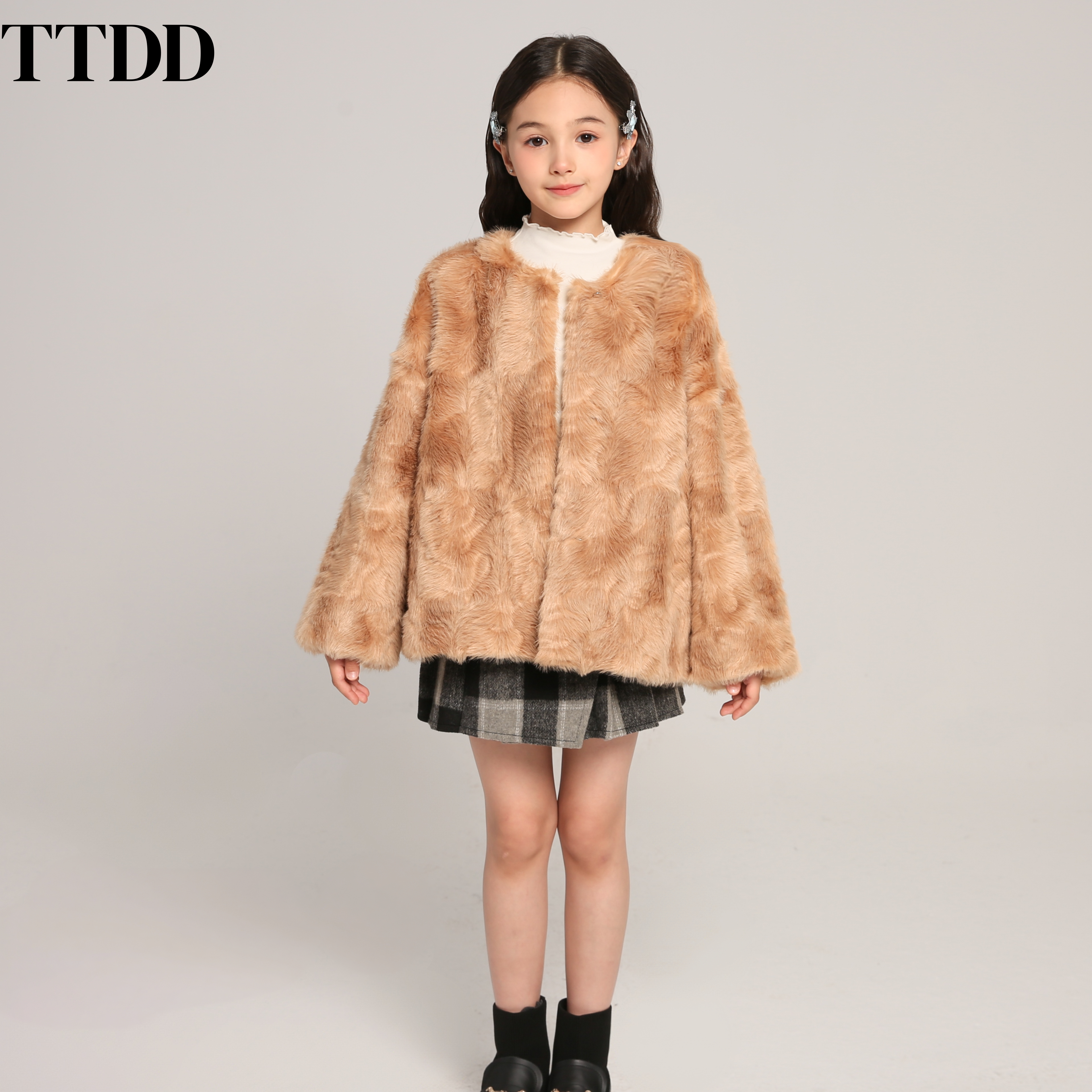 TTDD儿童皮草外套2026冬季新款环保卡拉库皮毛一体童装女童毛上衣