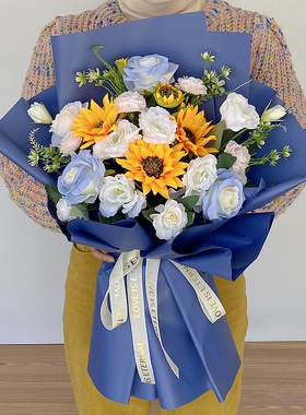 向日葵仿真花束舞台颁奖演讲献花年会毕业假花交车拍照道具手捧花