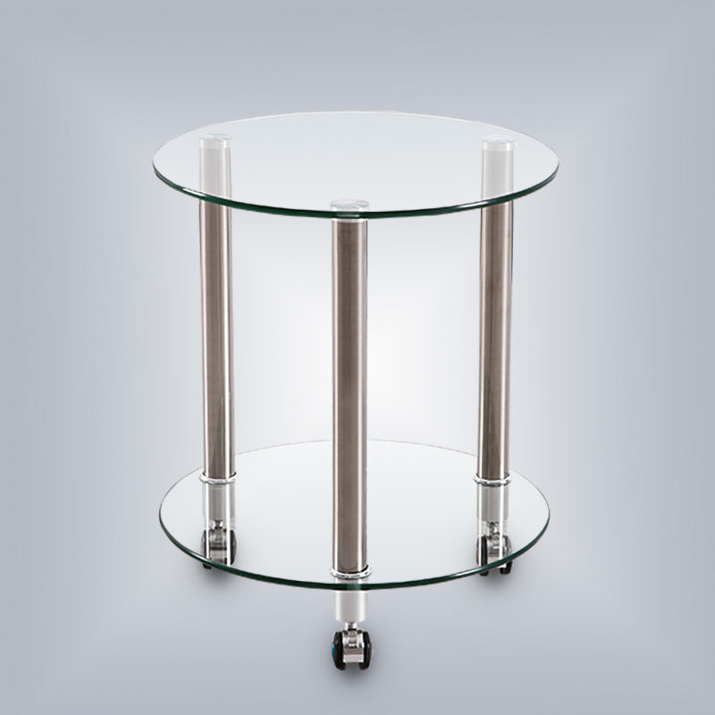简约圆形钢化玻璃小茶几双层带轮茶车移动茶台家用客厅简易桌子