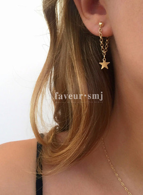 faveur 回馈  独家定制 14k包金 星星 ROLO链耳钉 耳环 美腻礼物