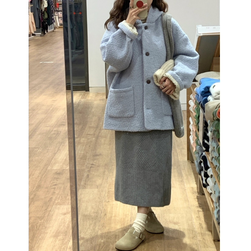 嗨嗨干杯博主同款甜美毛呢大衣女