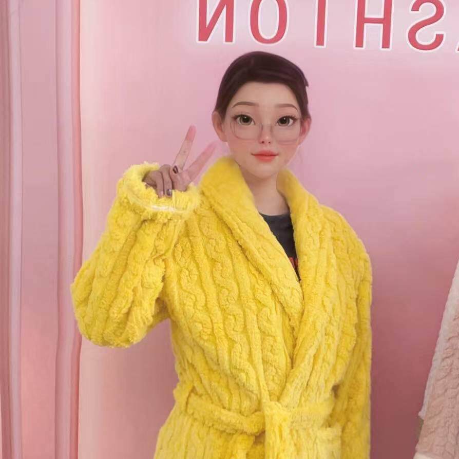 冬季新款珊瑚绒中长款家居服加厚可穿可裹不掉毛浴巾黄色睡袍,女士内衣/男士内衣/家居服,睡袍/浴袍,淘宝优惠券,粉丝福利购,淘宝优惠卷