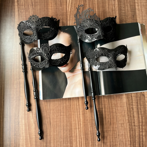 魔魅古风蕾丝半脸手持面具舞会
