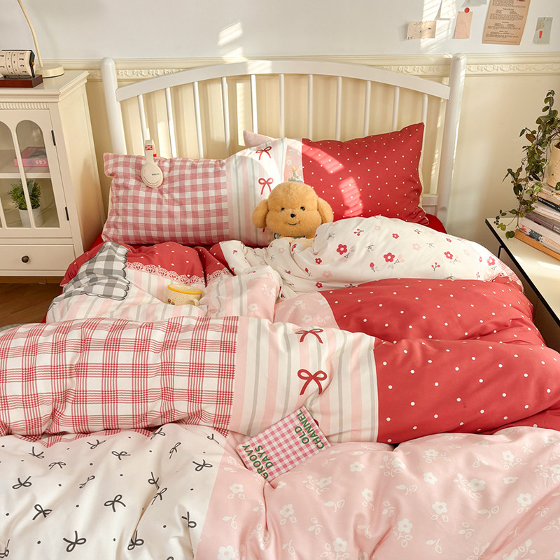 韩式全棉被套2026新款韩系大版数码印花拼布四件套系列