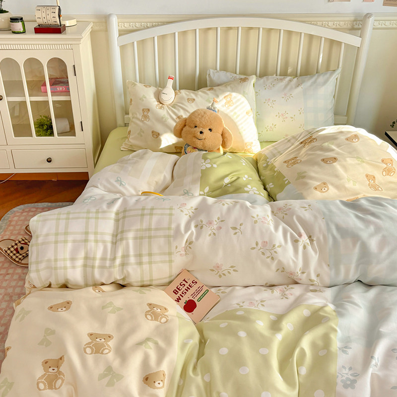 韩式全棉被套2026新款韩系大版数码印花拼布四件套系列