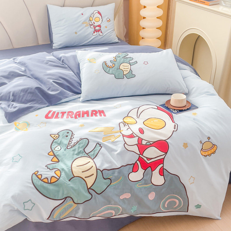 奥特曼 男童被套床单2025新款全棉卡通刺绣款贴布绣四件套系列