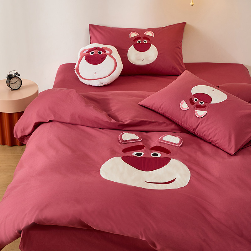 草莓熊 A类60支纯棉儿童被套床单2026高品质60s全棉水洗棉四件套