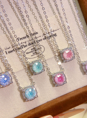 网红直播爆品爆闪烟花切项链女轻奢镶嵌高碳钻艳丽彩宝紫钻锁骨链