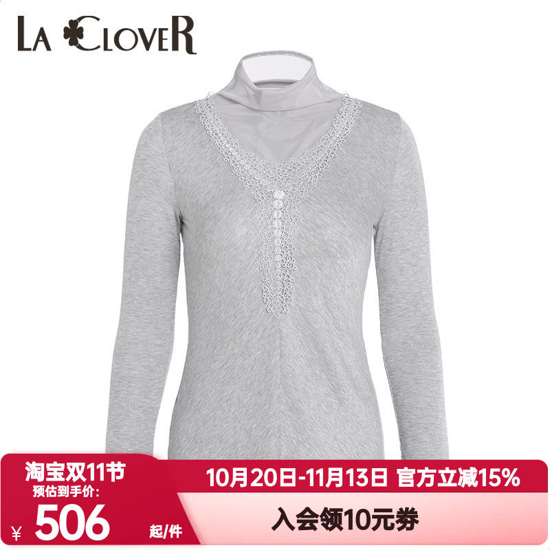 蕾丝打底衫LaClover女半高领