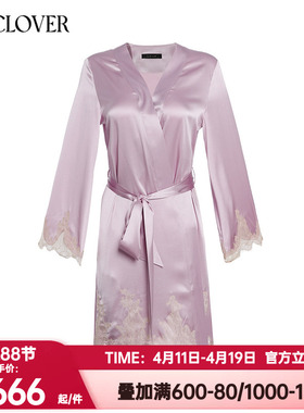 La Clover兰卡文正品桑蚕丝短睡袍晨袍女士红色本命年婚礼LC48WA1