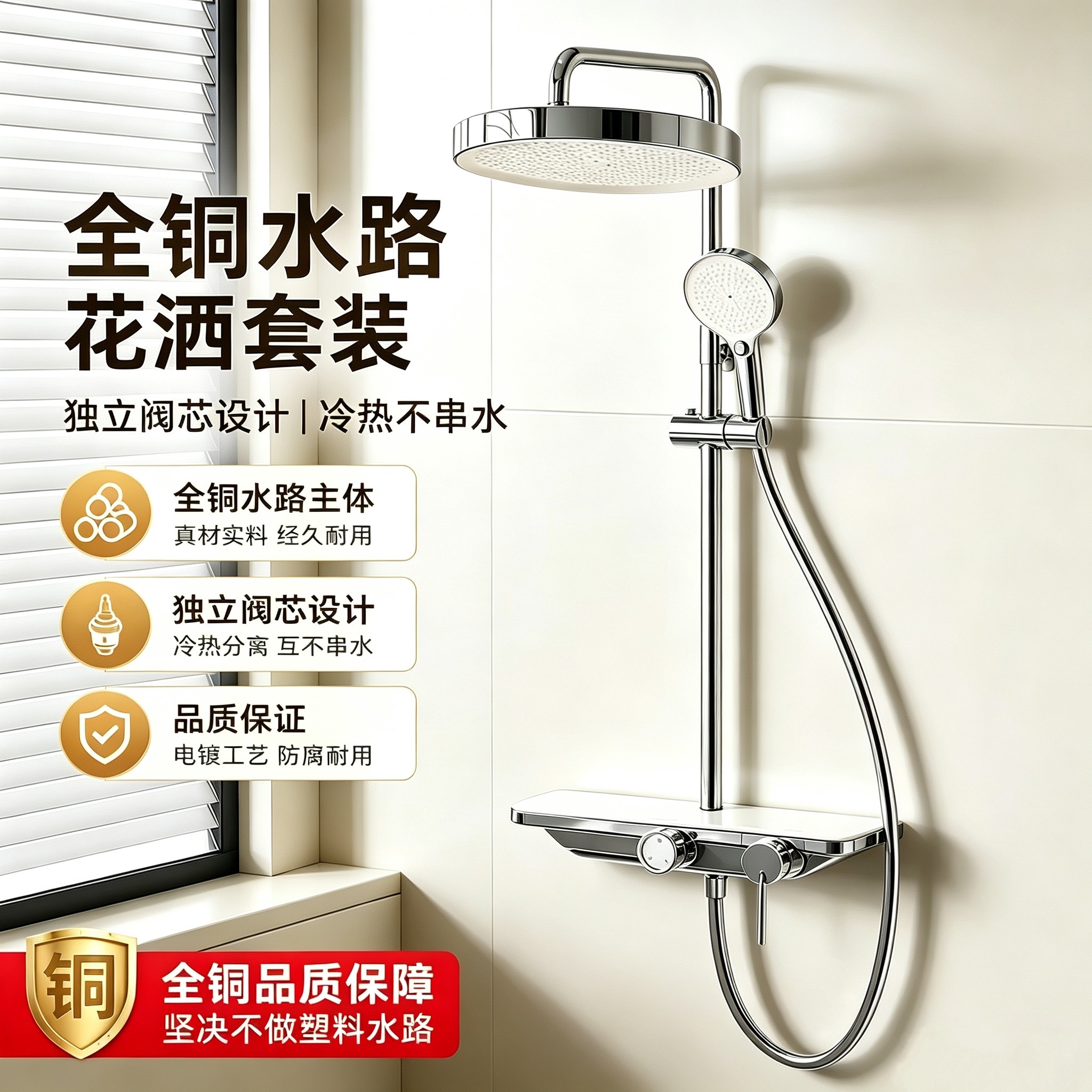 全铜淋浴花洒套装家用浴室卫生间增压花洒喷头淋浴器花洒套装浴室