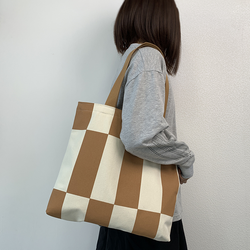 2025年格子经典简约学院流行上班通勤逛街帆布包男女大容量手提袋