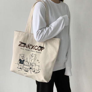 女补习袋大容量 单肩帆布包 秋冬新款 日系帆布袋卡通动漫ins学生