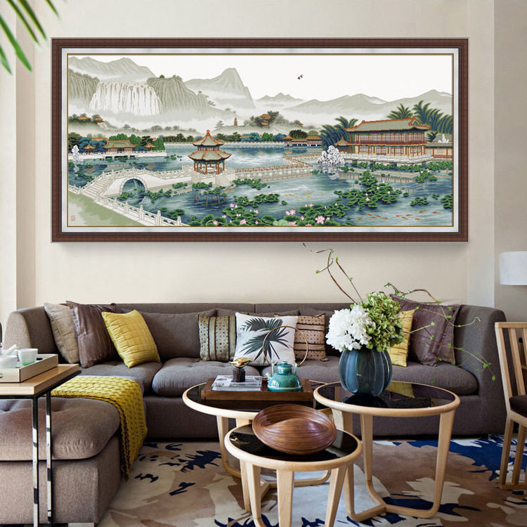 钻石绣2024年新款满钻晓石绣荷塘大幅贴钻十字绣客厅风景山水L131,居家布艺,钻石绣,淘宝优惠券,粉丝福利购,淘宝优惠卷