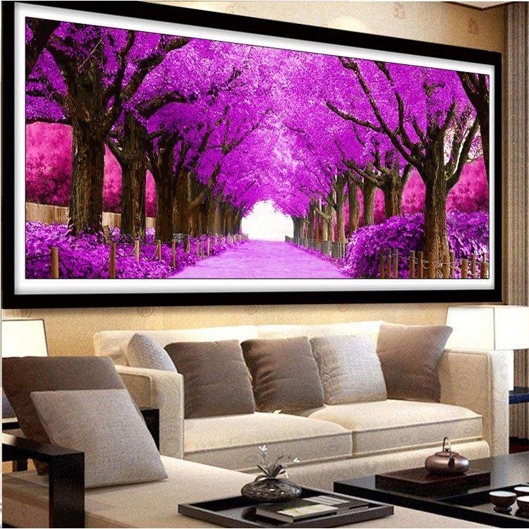 钻石绣2024年新款满钻紫色树林风景点钻十字绣客厅大幅,居家布艺,钻石绣,淘宝优惠券,粉丝福利购,淘宝优惠卷