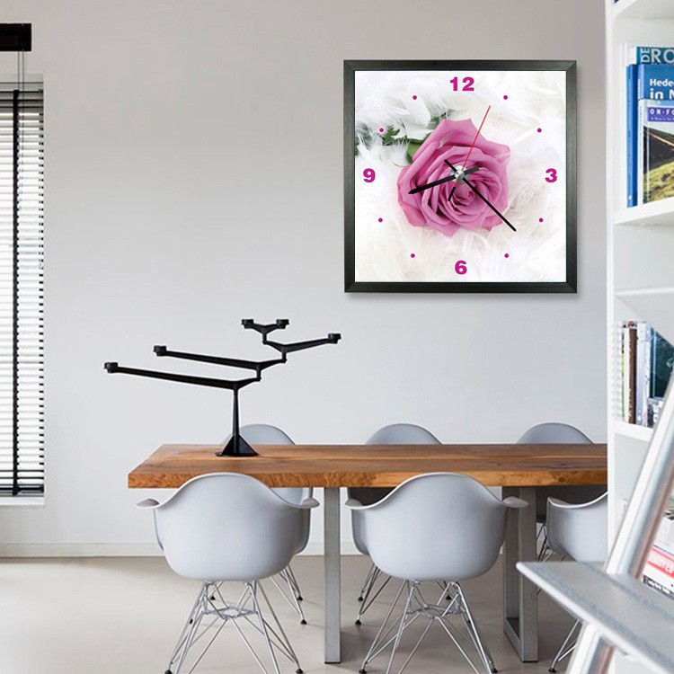 钻石绣2024年新款满钻粉色玫瑰花钟表客厅点钻十字绣结婚天鹅卧室