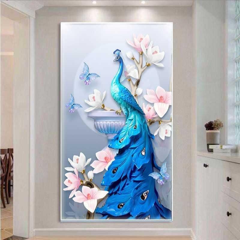 钻石绣2024年新款满钻钻石画竖版孔雀玄关客厅贴钻十字绣钻石点粘,居家布艺,钻石绣,淘宝优惠券,粉丝福利购,淘宝优惠卷