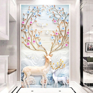 吉祥发财麋鹿客厅大气点钻 AL01玄关竖款 钻石绣2024年新款 满钻SS