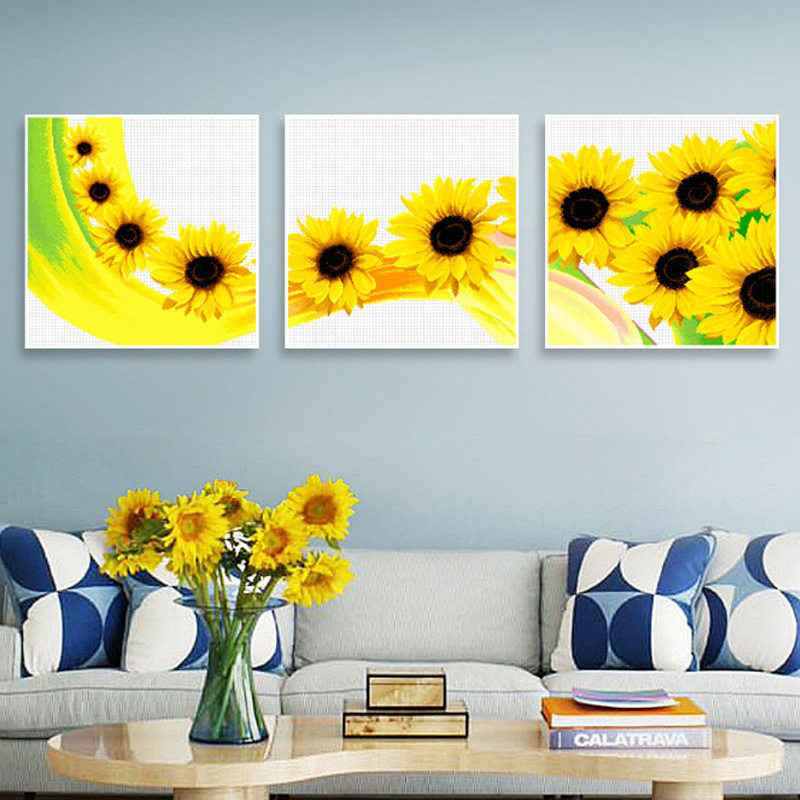 钻石绣2024年新款满钻现代三联客厅向日葵花卉沙发背景点钻十字绣,居家布艺,钻石绣,淘宝优惠券,粉丝福利购,淘宝优惠卷