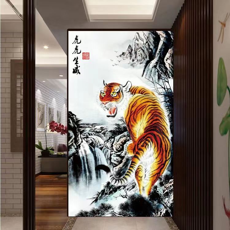 钻石画客厅玄关竖版老虎 虎虎生威砖石画十字绣满绣