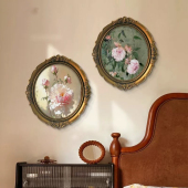 复古客厅背景墙壁画 卧室床头挂画轻奢高级感美式 椭圆形装 饰画法式