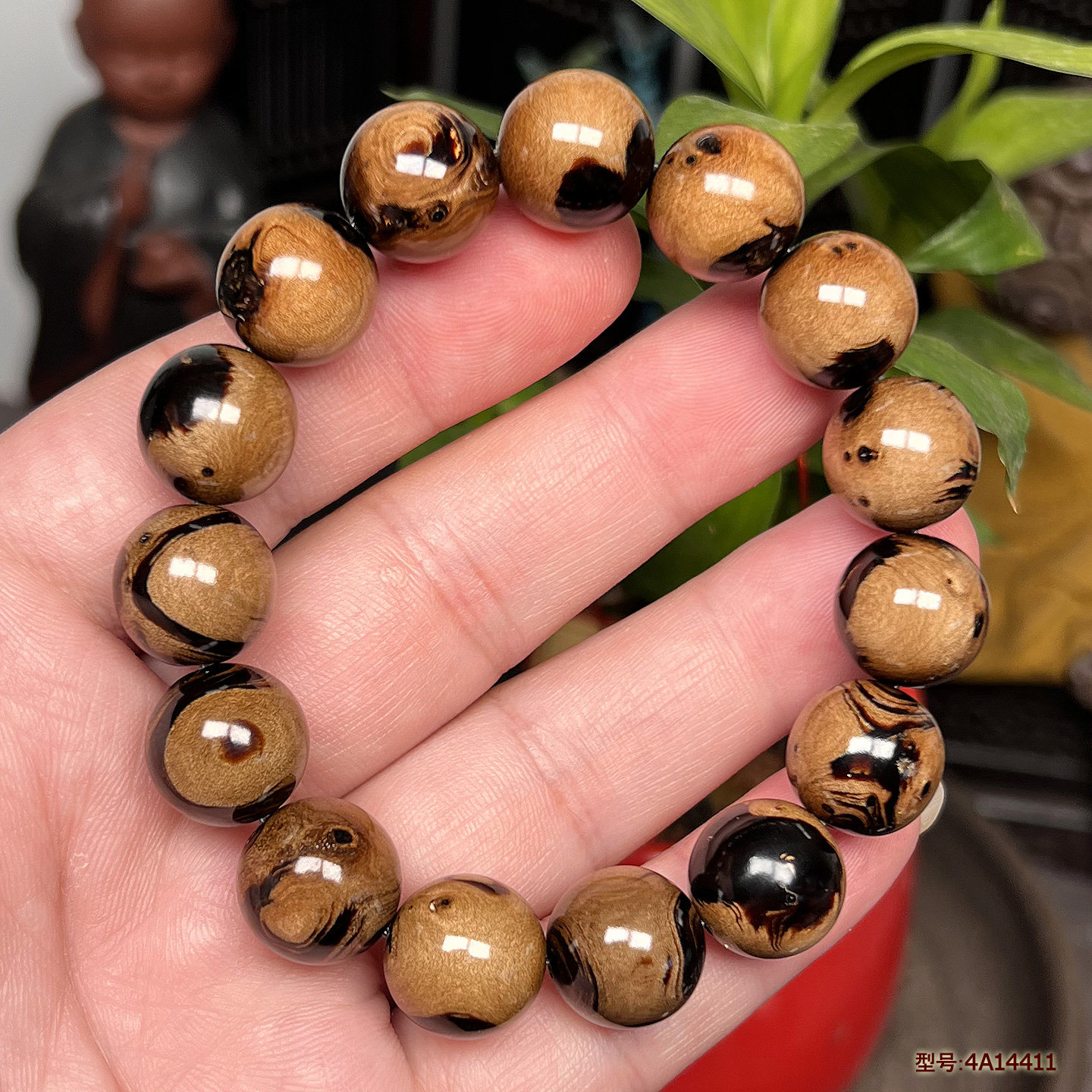 保真海柳山水纹佛珠手串14mm