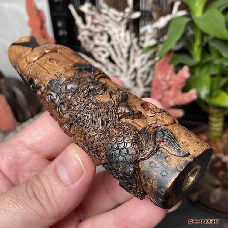 天然保真海柳烟嘴烟斗粗中细烟通用拉杆活性碳过滤精雕狻猊龙之子