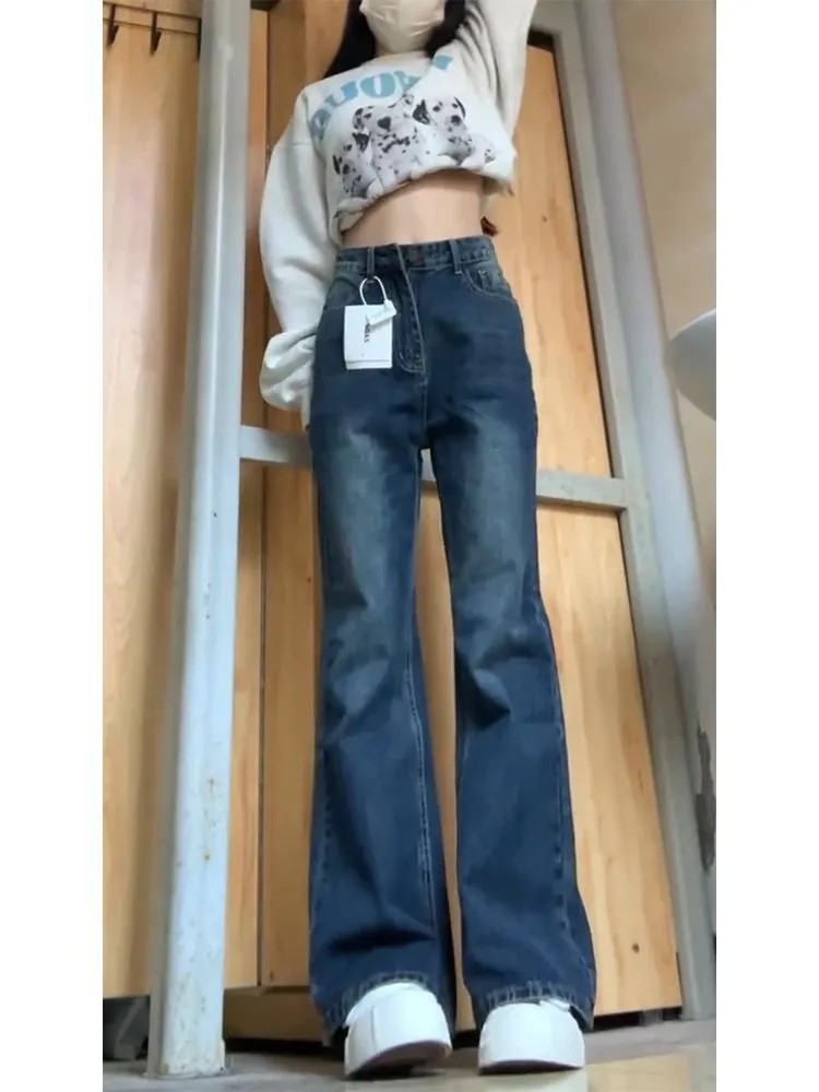 150CM SMALL VINTAGE JEANS WOMENS AUTUMN NEW HIGH-WAISTED STRAIGHT-LEG SLIM LOOSE WIDE-LEG VERSATILE PANTS