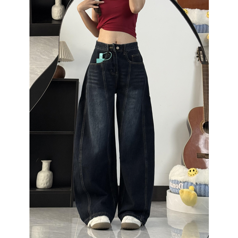 巨好看的阔腿牛仔裤女小个子松弛感慵懒风宽松遮肉显瘦刺绣弯刀裤,女装/女士精品,牛仔裤,淘宝优惠券,粉丝福利购,淘宝优惠卷