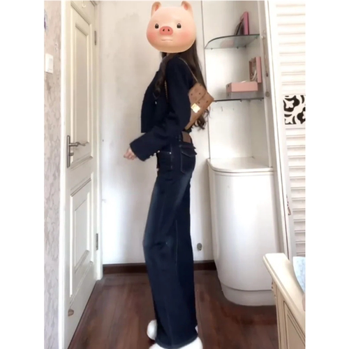 美式辣妹低腰微喇叭牛仔裤小个子