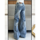 小众设计感水洗折痕微喇牛仔裤 女小个子低腰宽松显瘦喇叭阔腿长裤