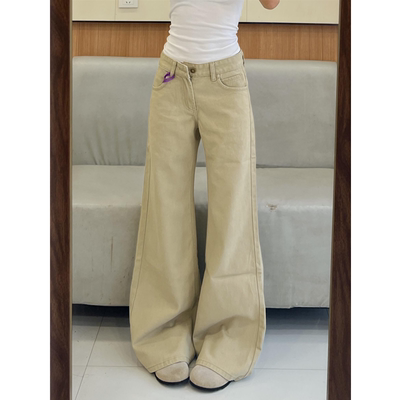 复古卡其色低腰牛仔裤女小个子