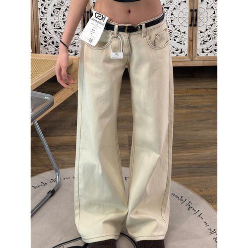 美式辣妹低腰显高阔腿牛仔裤