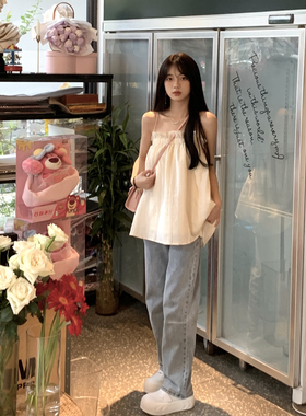 150小个子浅蓝色百搭牛仔裤女韩版学生高腰宽松显瘦直筒阔腿长裤