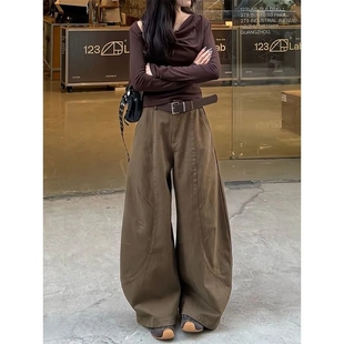 小个子宽松bf慵懒风松弛感弯刀牛仔裤女高腰大阔腿遮肉显瘦休闲裤