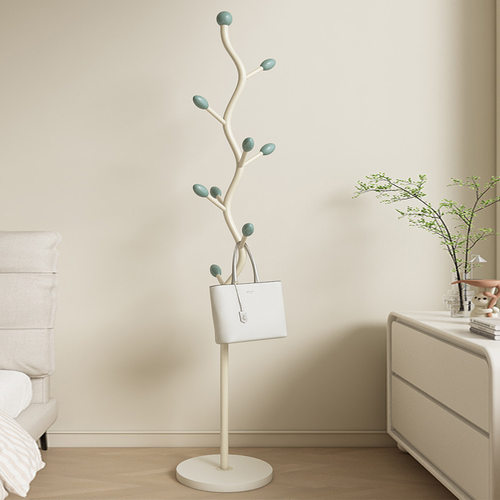 奶油风家用衣帽架卧室落地挂衣架立式铁艺挂衣服架子客厅挂包衣架