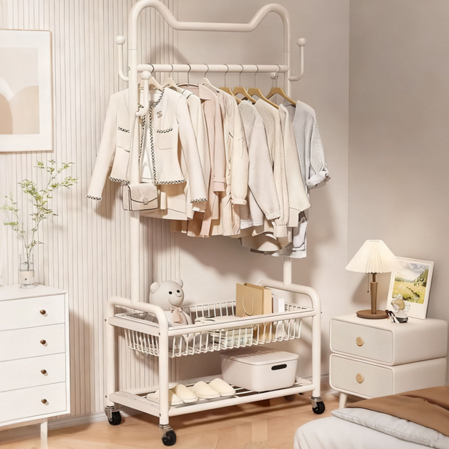 挂衣架卧室落地衣帽架客厅不占空间可移动置物架一体靠墙晾衣神器