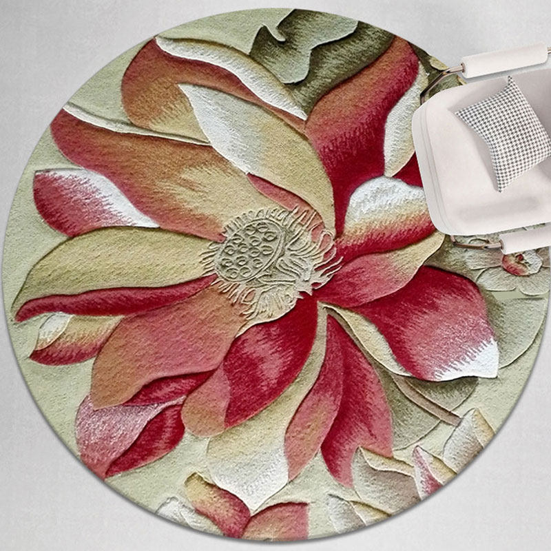 羊毛新中式客厅卧室牡丹荷花荷叶莲花拜佛毯佛前打坐佛堂圆形地毯