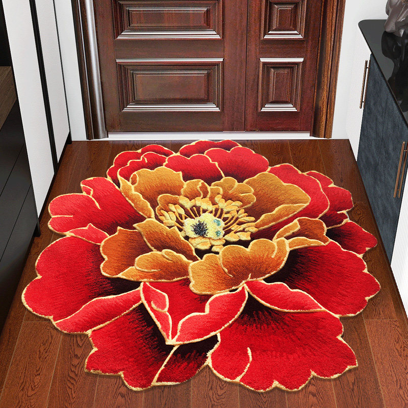 新中式卧室圆形红牡丹玫瑰莲门垫入户玄关拜佛地毯结婚喜乔迁地垫