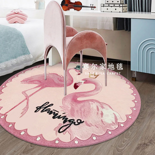 儿童房公主女孩粉兔子圆形房间卧室床下床边毯书桌 手工枪刺地毯