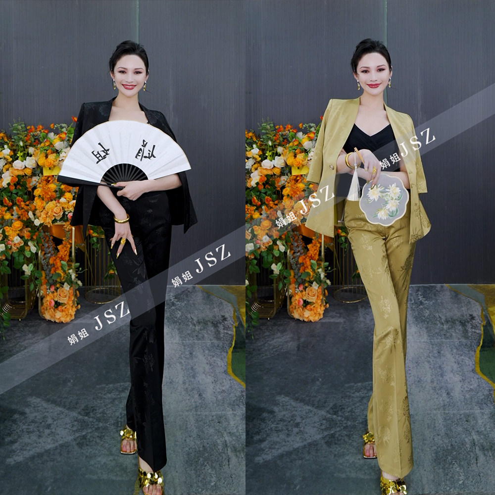 （夏季新品）修身气质职业女人味印花显瘦时尚西装喇叭裤套装868