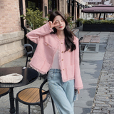 法式名媛粉色小香风外套女春秋小个子2025新款高级感气质垫肩上衣，女装短外套，铱本正襟