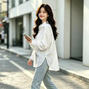 宽松大码韩版慵懒风BF衬衣女长袖外穿内搭防嗮棉质衬衫2026秋新款