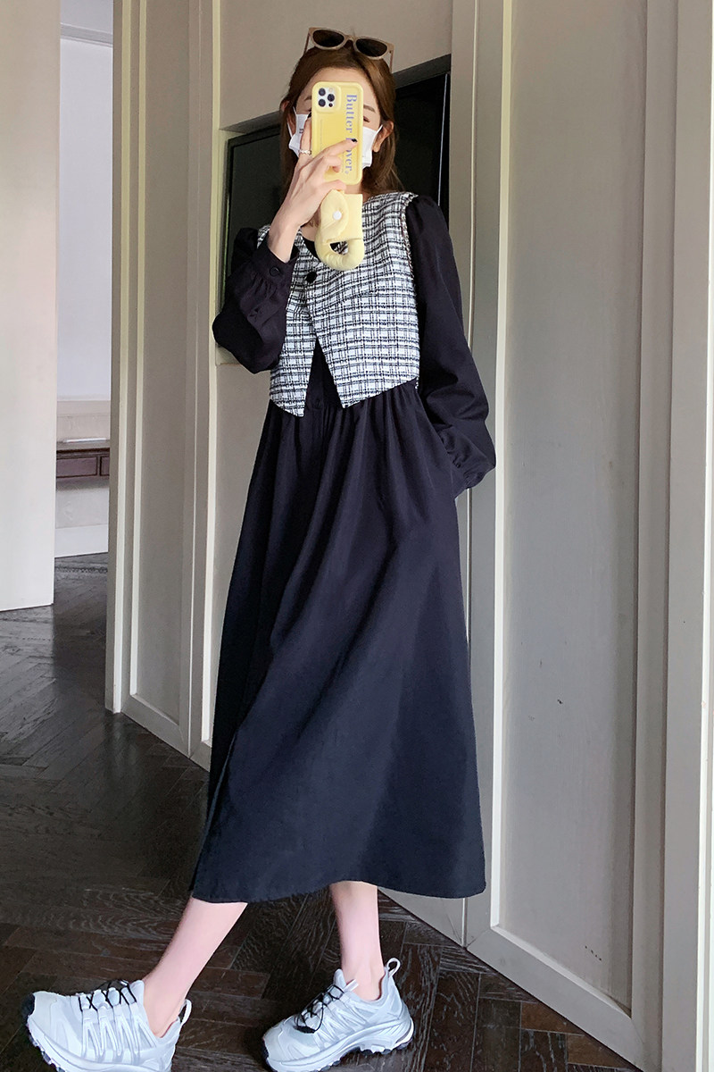 2024新款现货高点击马甲两件套连衣裙P145K198,女装连衣裙,铱本正襟