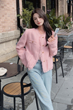 法式名媛粉色小香风外套女春秋小个子2025新款高级感气质垫肩上衣，女装短外套，铱本正襟