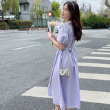超好看米白色连衣裙女夏2025新款小个子高级感宽松遮肚显瘦娃娃裙，女装连衣裙，铱本正襟