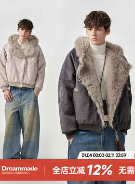 Dream made 700g仿兔毛重磅云朵绒座山雕棉服外套男冬季加绒加厚