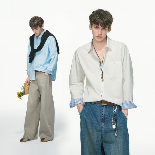 Dream made 格子白色衬衫男款秋季休闲内搭通勤cleanfit长袖衬衣